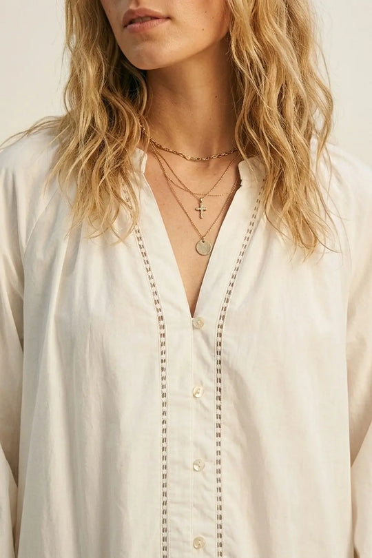 Lightweight Cotton Poplin Peasant Dress in white with Ruffle Hem - Dresses