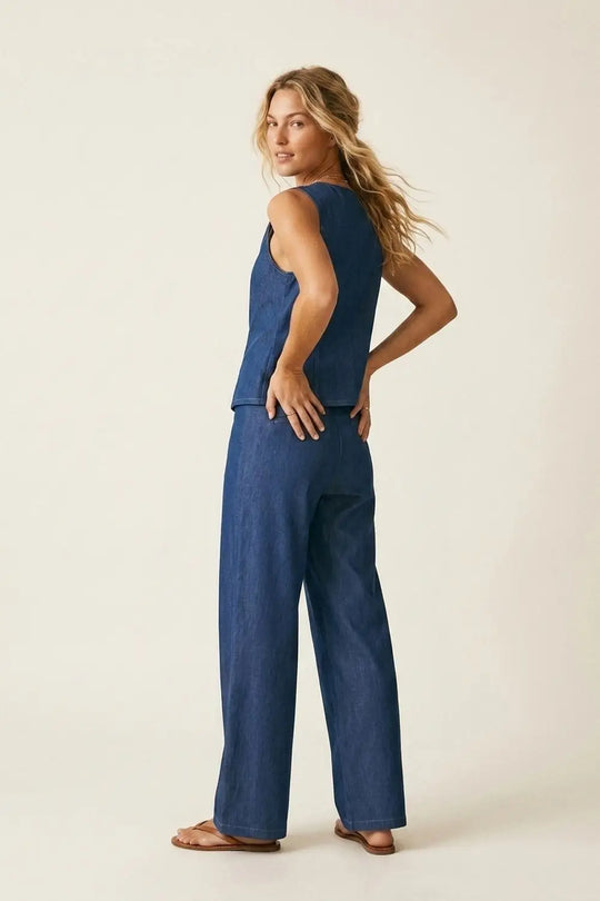 Sleeveless Button-Front Vest &amp; Wide-Leg Trouser Set - Jumpsuits