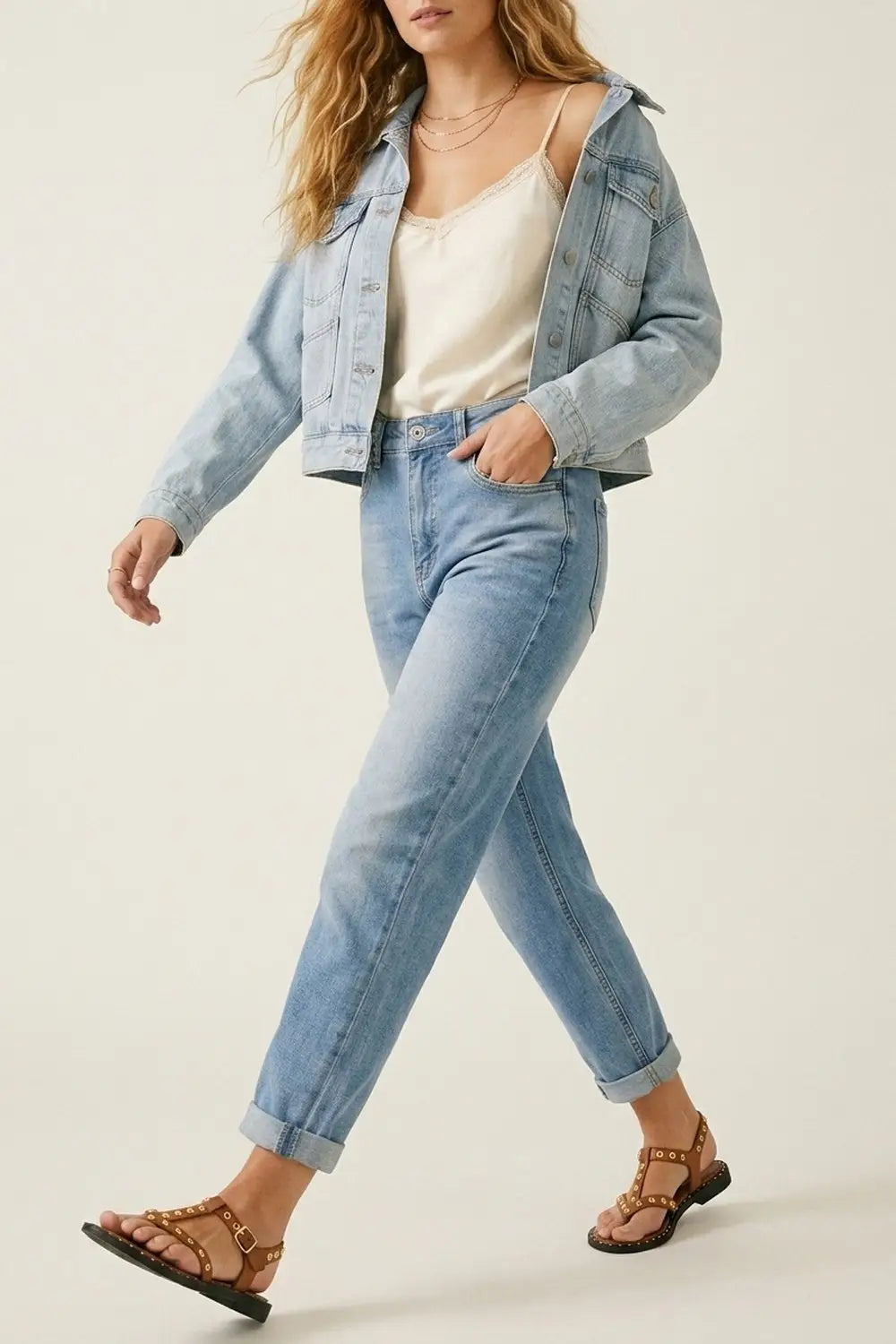Light Blue Denim mom style Fit Jeans in ankle Length