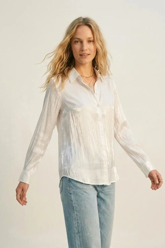 White shiny satin button-down shirt - Shirts