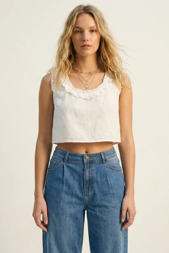 Lightweight Denim Wide-Leg Jeans with Curved Seam Detail