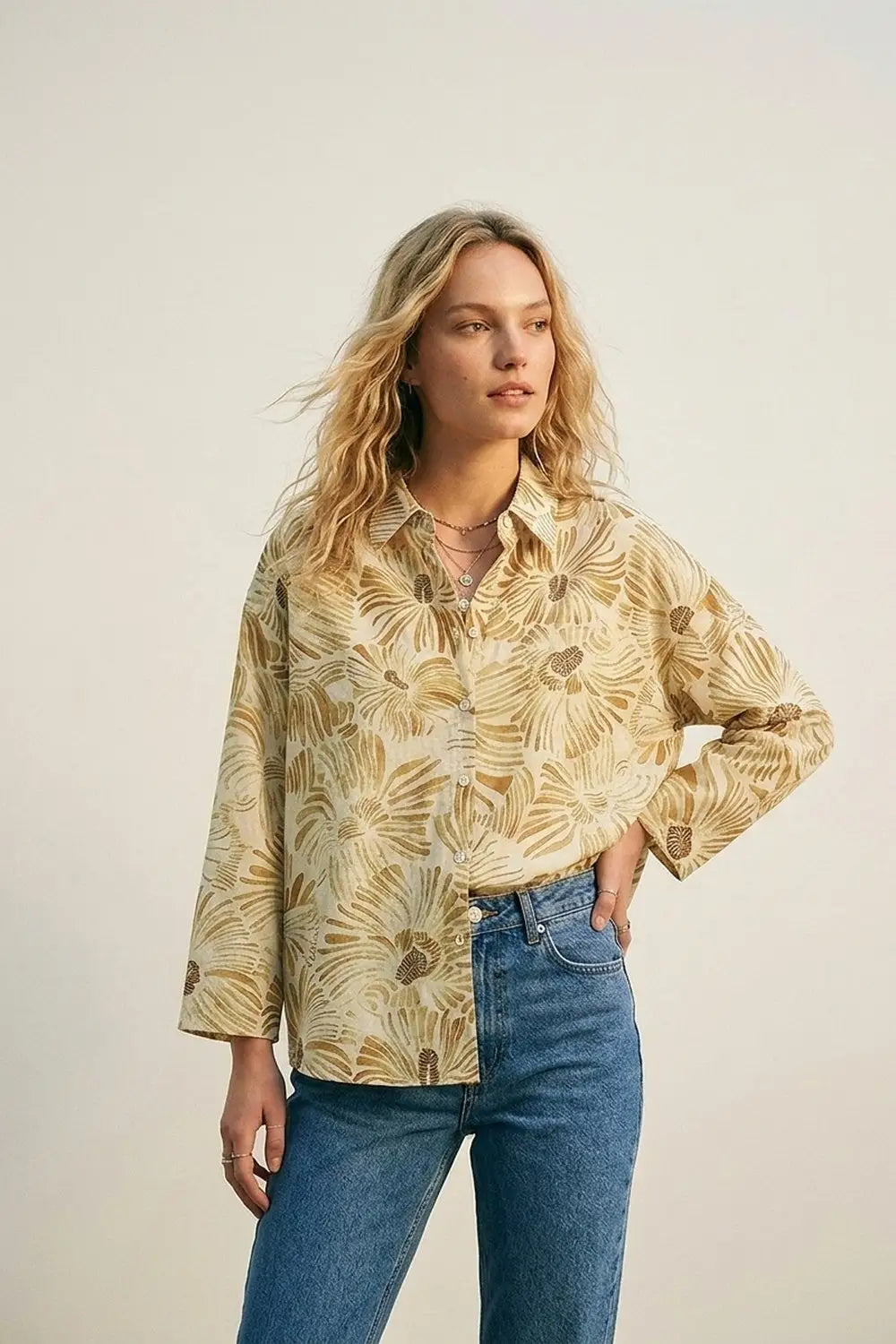 Floral Button-Up Relaxed Fit Shirt in yellow - YELLOW / ONE - Shirts