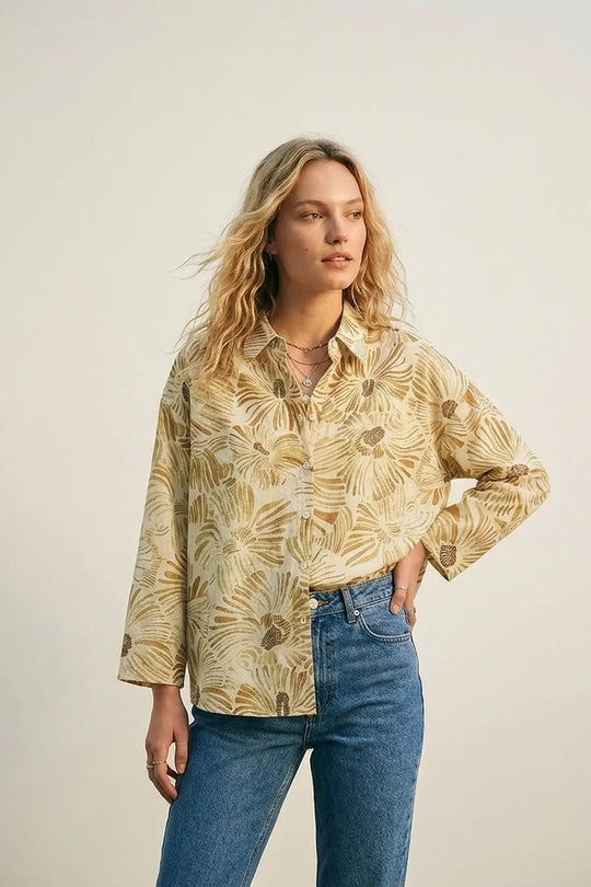 Floral Button-Up Relaxed Fit Shirt in yellow - YELLOW / ONE - Shirts