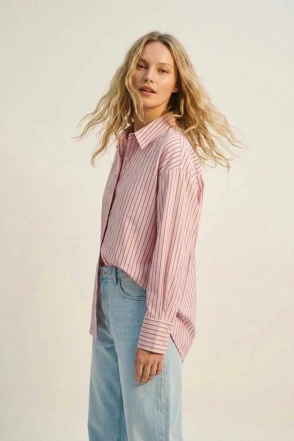 Stripe Lightweight long Shirt in Light Pink - Shirts