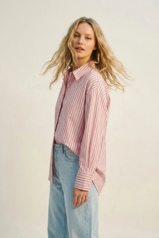 Stripe Lightweight long Shirt in Light Pink - Shirts
