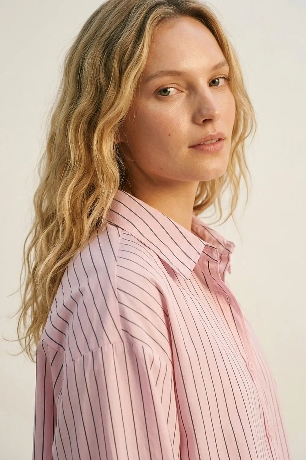 Stripe Lightweight long Shirt in Light Pink - Shirts