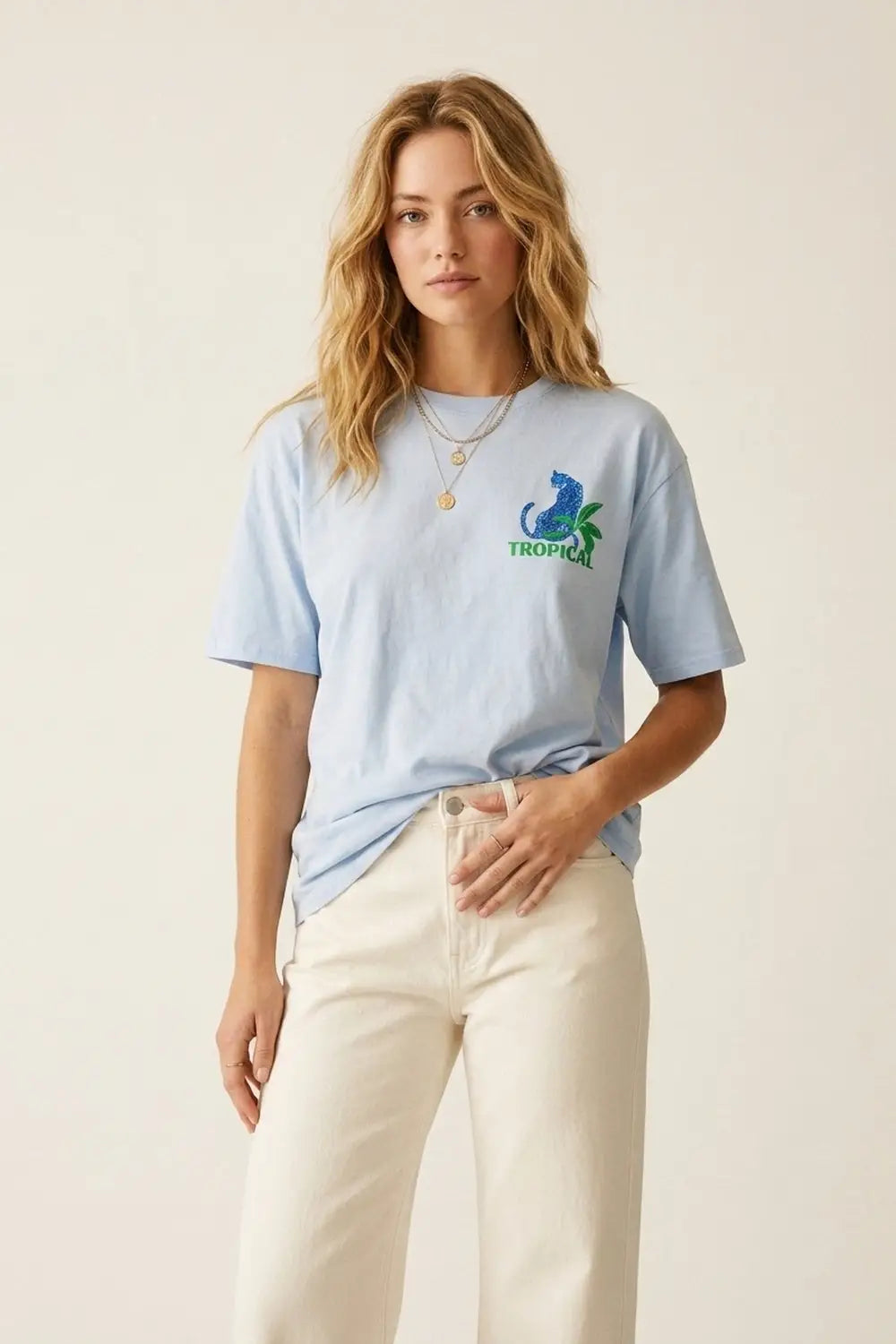 Blue t-shirt made in Italy with tropical graphic print - BLUE / ONE - T-Shirts