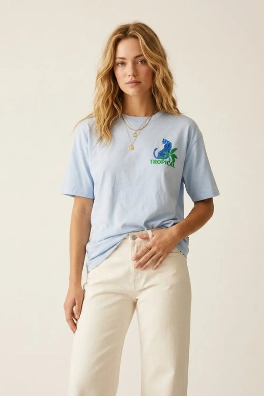 Blue t-shirt made in Italy with tropical graphic print - BLUE / ONE - T-Shirts