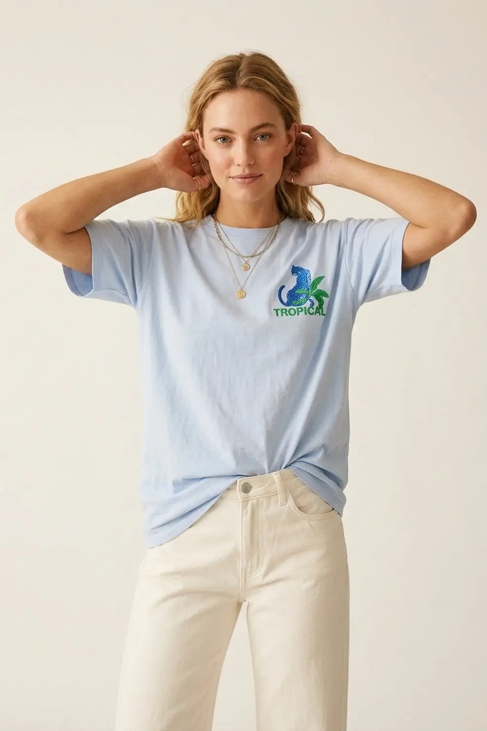 Blue t-shirt made in Italy with tropical graphic print - BLUE / ONE - T-Shirts
