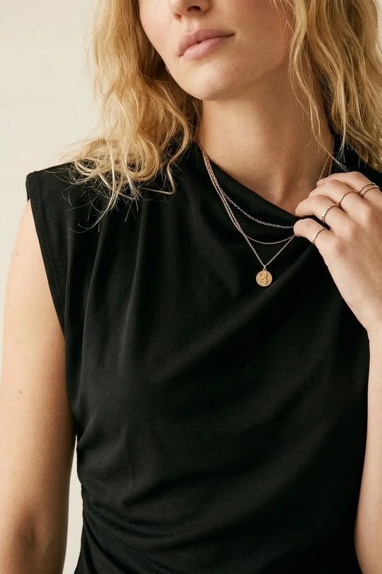 Black Lightweight Woven Asymmetric Hem Cowl Neck Sleeveless Top - Tops