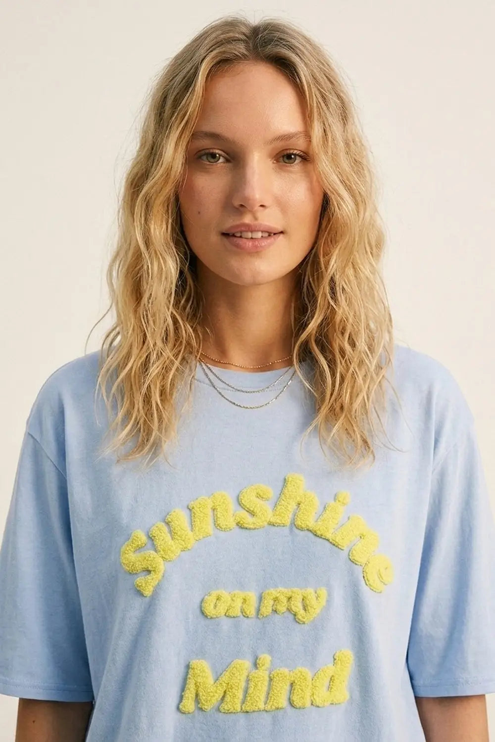 Light Blue Relaxed Fit Tee with Yellow Lettering - BLUE / ONE - T-Shirts