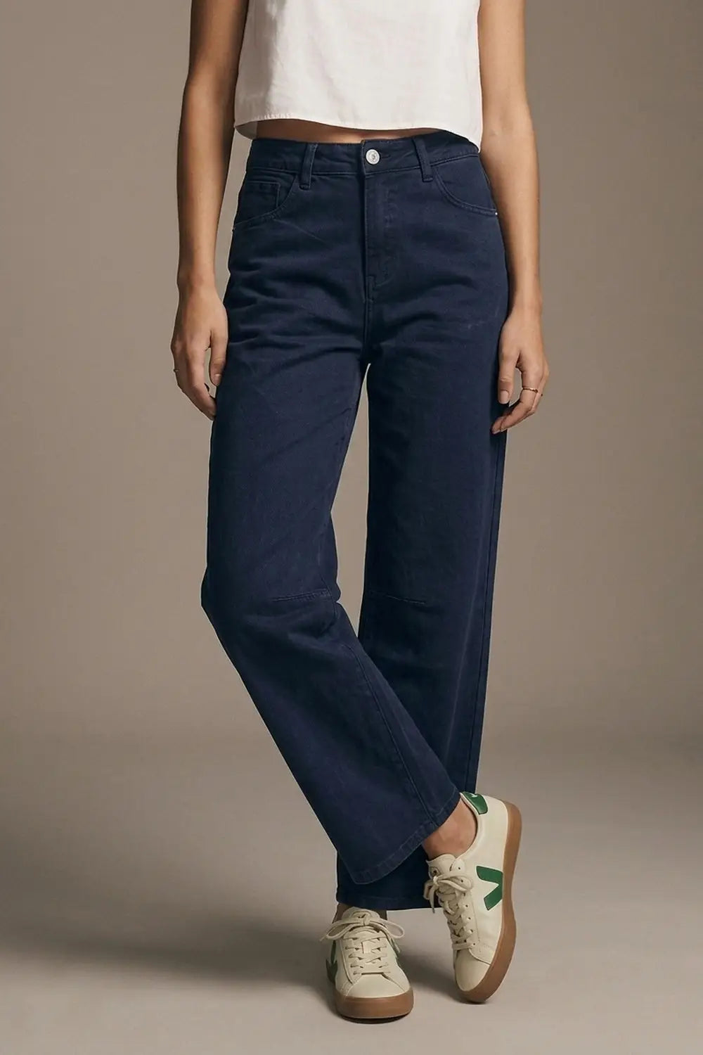 Navy soft stretch Denim Wide Leg Jeans with seam at the knee - Colored Jeans