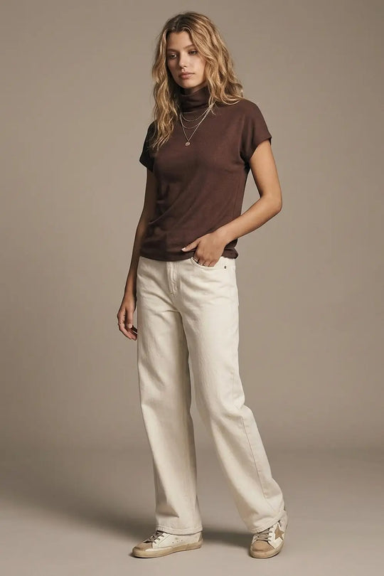 Brown elastic viscose Knit top with Short Sleeve - T-Shirts