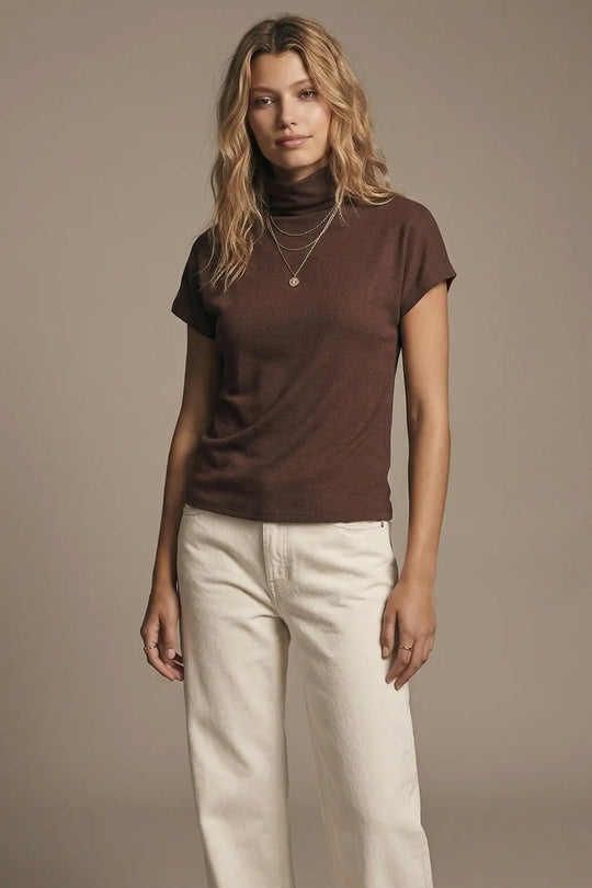 Brown elastic viscose Knit top with Short Sleeve - T-Shirts