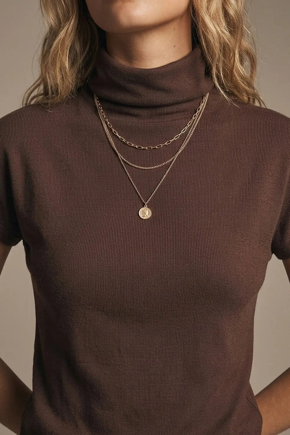 Brown elastic viscose Knit top with Short Sleeve - T-Shirts