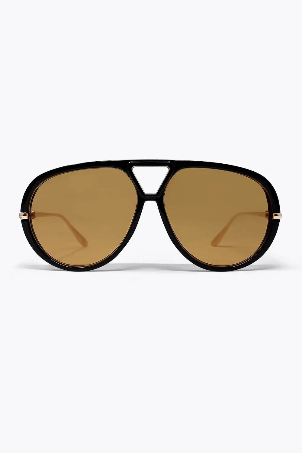 Black Oversize Aviator Frame Brown Lens Sunglasses - ORANGE / ONE - Sunglasses