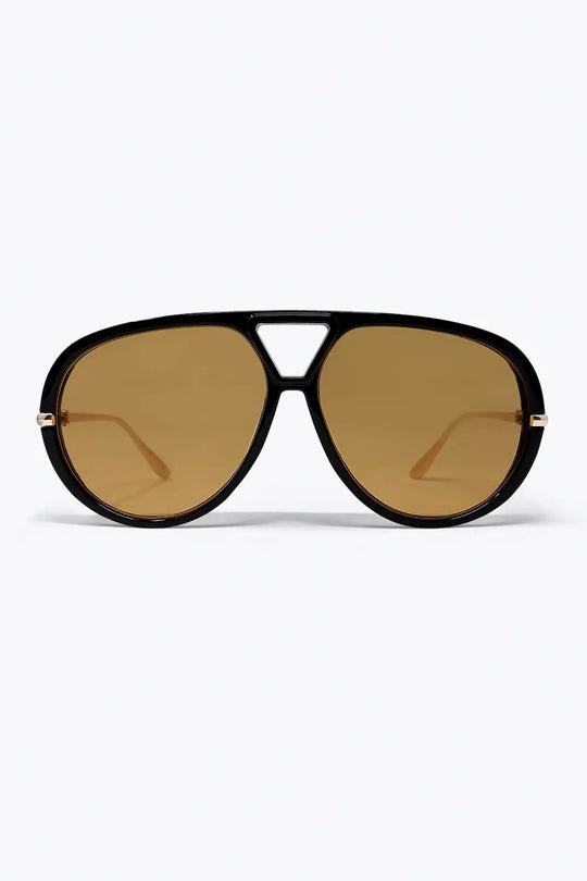 Black Oversize Aviator Frame Brown Lens Sunglasses - ORANGE / ONE - Sunglasses