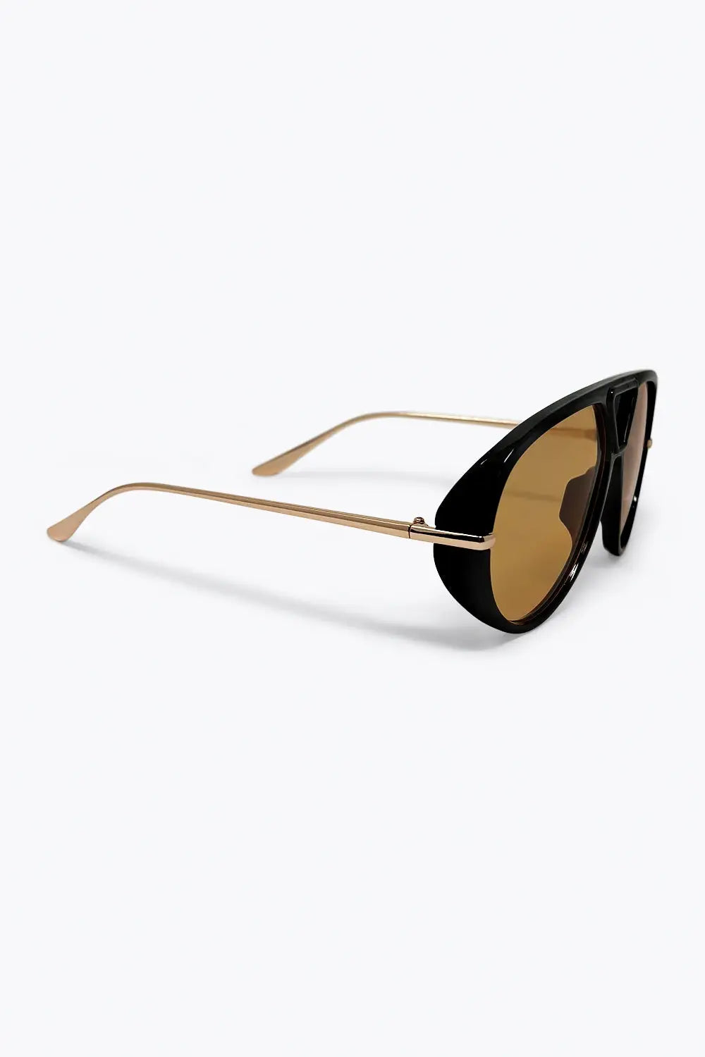 Black Oversize Aviator Frame Brown Lens Sunglasses - ORANGE / ONE - Sunglasses
