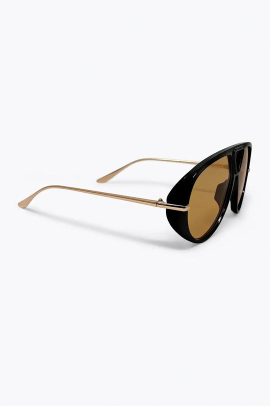 Black Oversize Aviator Frame Brown Lens Sunglasses - ORANGE / ONE - Sunglasses