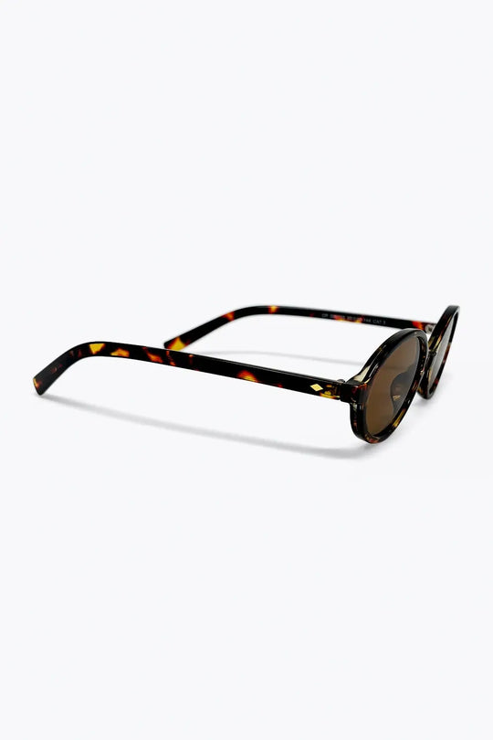 Multicolor Tortoiseshell Oval Frame Brown Lens Sunglasses - BROWN / ONE - Sunglasses