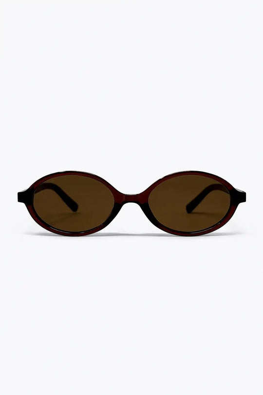 Brown Oval Frame Lightweight Retro Lens Sunglasses - BROWN / ONE - Sunglasses
