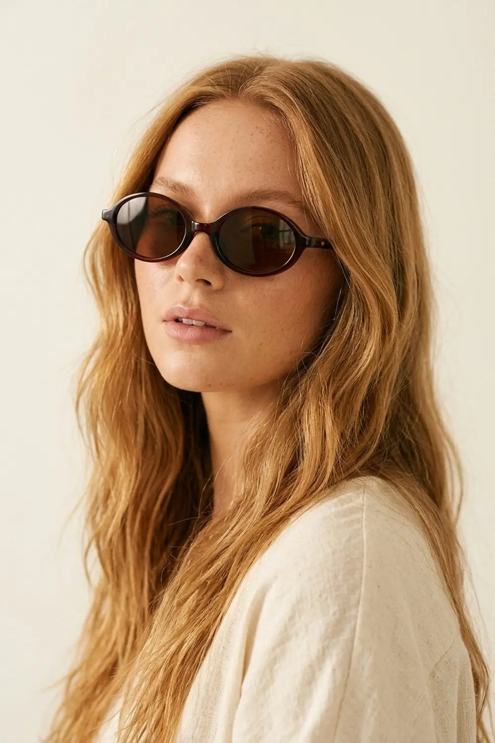 Brown Oval Frame Lightweight Retro Lens Sunglasses - BROWN / ONE - Sunglasses