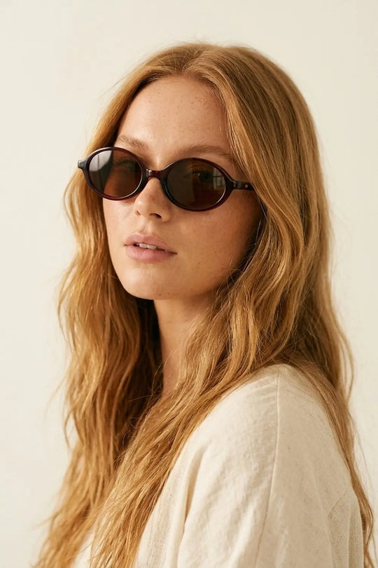 Brown Oval Frame Lightweight Retro Lens Sunglasses - BROWN / ONE - Sunglasses