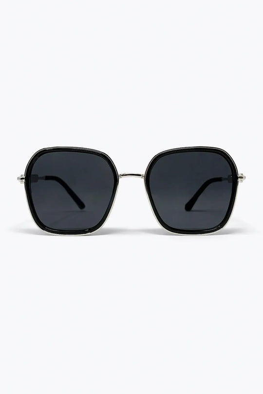 Black Square Frame Metal Chain Detail Oversize Sunglasses - BLACK / ONE - Sunglasses