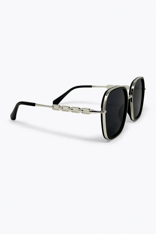 Black Square Frame Metal Chain Detail Oversize Sunglasses - BLACK / ONE - Sunglasses