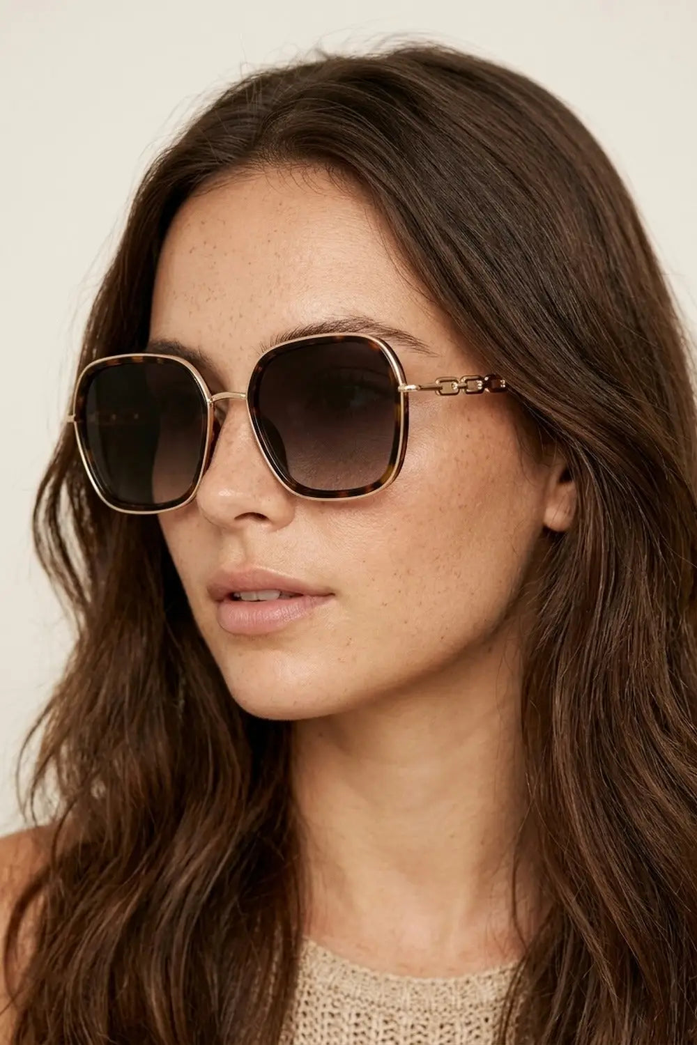 Brown Tortoiseshell Gradient Lens Oversize Square Frame Sunglasses - BROWN / ONE - Sunglasses