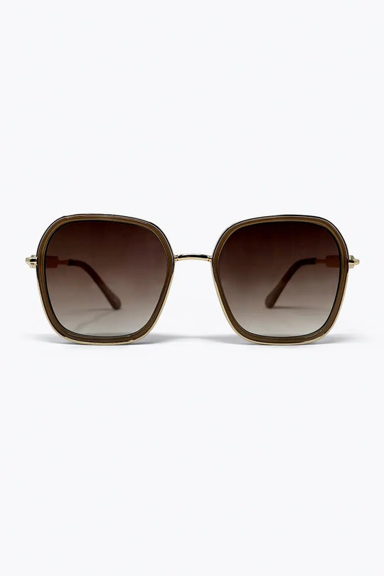 Brown Gradient Square Frame Oversized Metal Sunglasses - BEIGE / ONE - Sunglasses