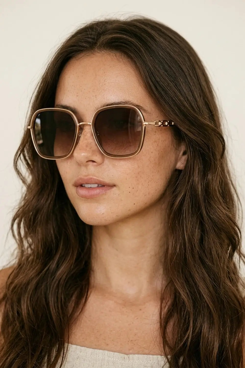 Brown Gradient Square Frame Oversized Metal Sunglasses - BEIGE / ONE - Sunglasses