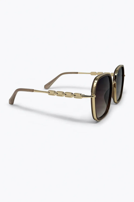 Brown Gradient Square Frame Oversized Metal Sunglasses - BEIGE / ONE - Sunglasses