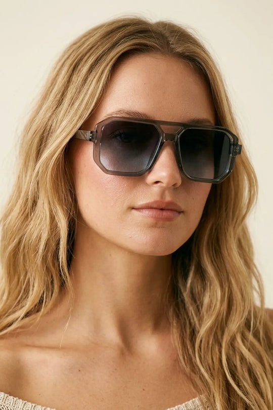 Grey Transparent Frame Oversize Geometric Gradient Sunglasses - BLUE / ONE - Sunglasses