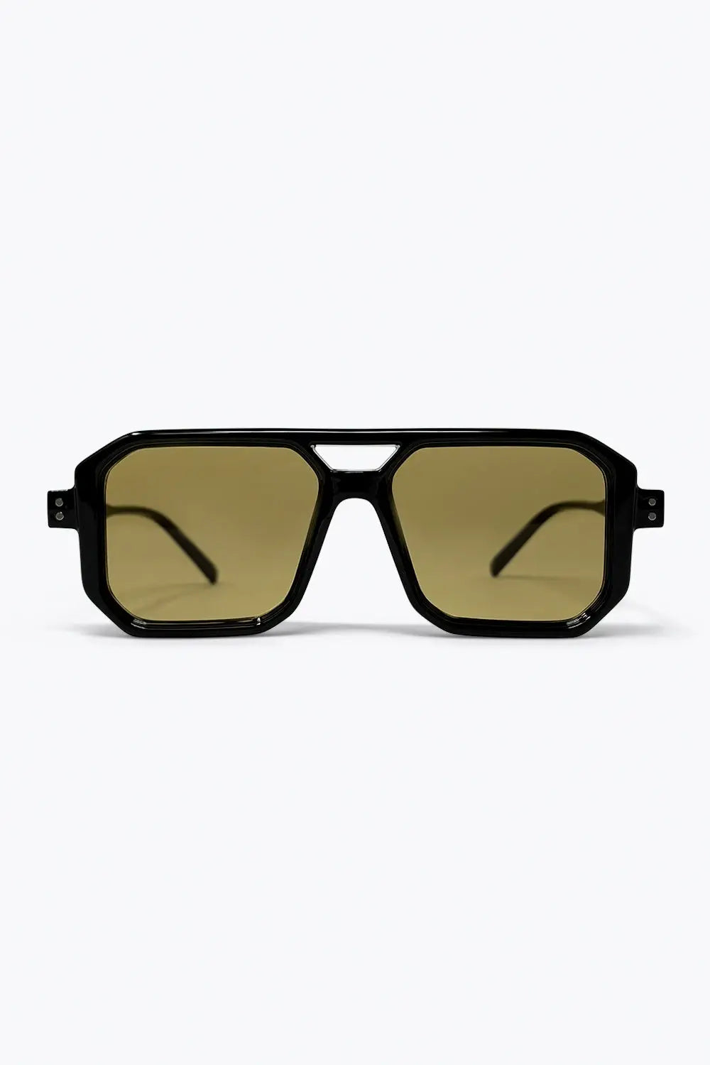 Black Geometric Frame Olive Tinted Square Oversize Sunglasses - YELLOW / ONE - Sunglasses