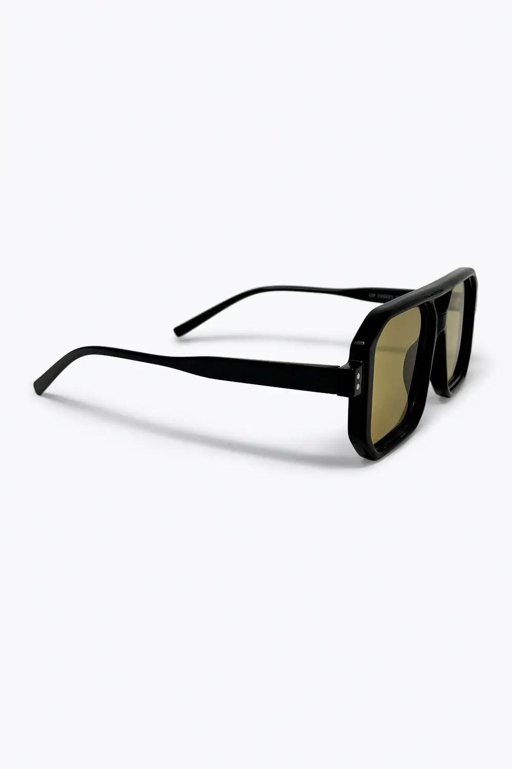 Black Geometric Frame Olive Tinted Square Oversize Sunglasses - YELLOW / ONE - Sunglasses