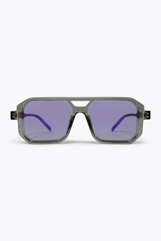 Grey Transparent Frame Purple Tinted Oversize Geometric Sunglasses - PURPLE / ONE - Sunglasses