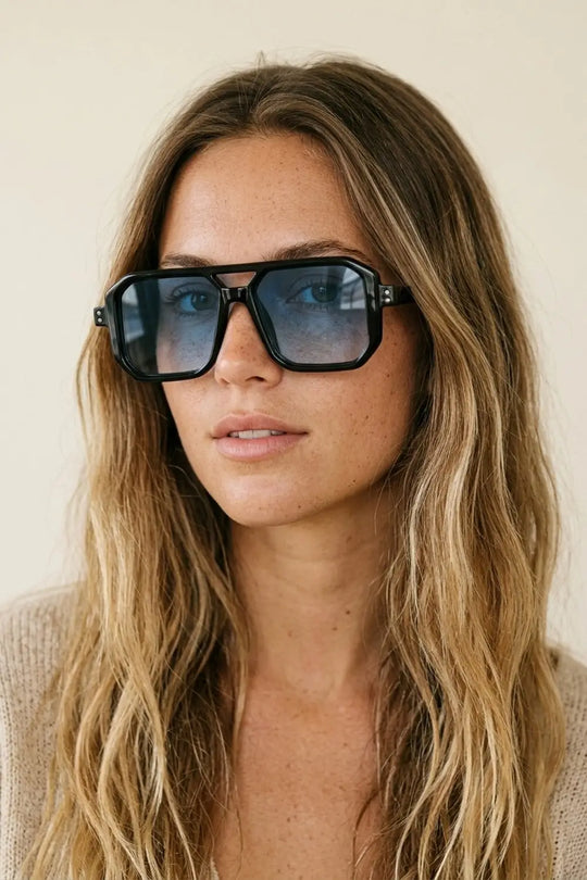Black Gradient Blue Oversize Square Frame Sunglasses - BLUE / ONE - Sunglasses
