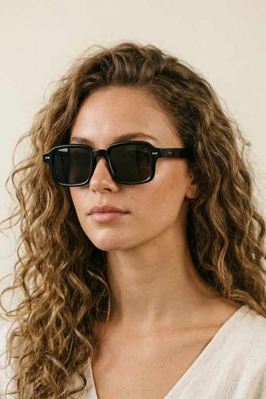 Black Rectangular Frame Classic Chunky Sunglasses - BLACK / ONE - Sunglasses