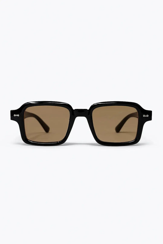 Black Thick Frame Square Brown Lens Sunglasses - BLACK / ONE - Sunglasses