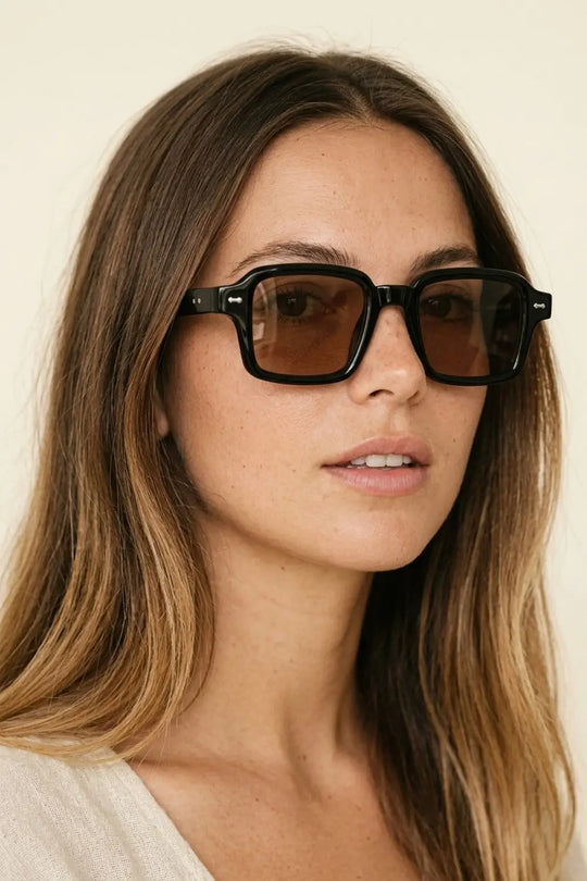 Black Thick Frame Square Brown Lens Sunglasses - BLACK / ONE - Sunglasses