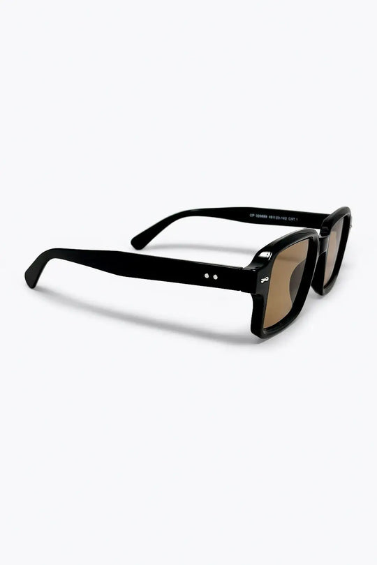Black Thick Frame Square Brown Lens Sunglasses - BLACK / ONE - Sunglasses