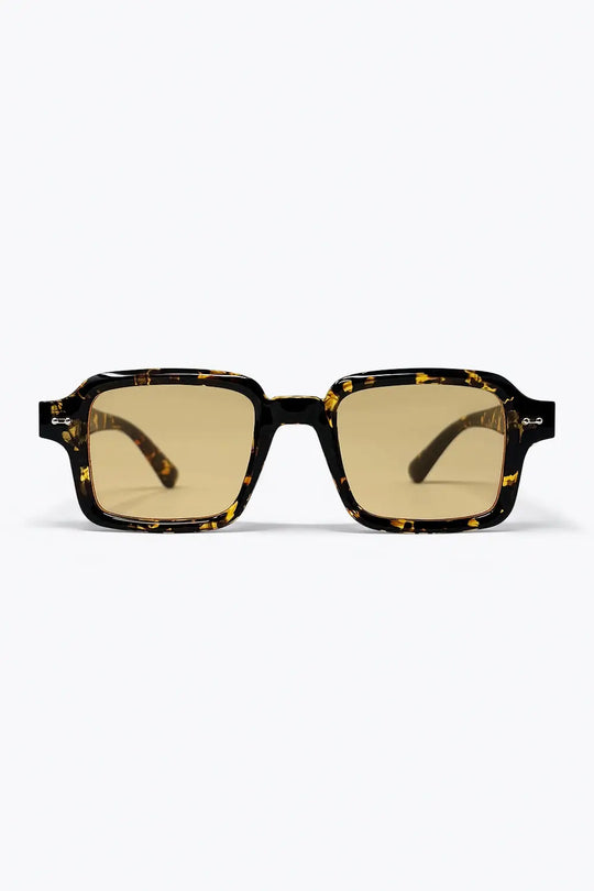 Multicolor Tortoiseshell Square Frame Yellow Lens Sunglasses - BROWN / ONE - Sunglasses