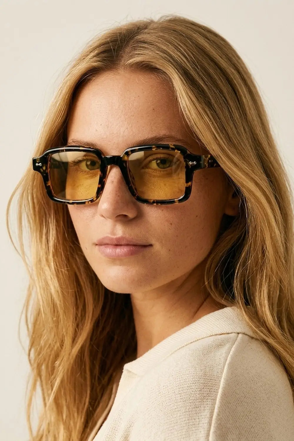 Multicolor Tortoiseshell Square Frame Yellow Lens Sunglasses - BROWN / ONE - Sunglasses