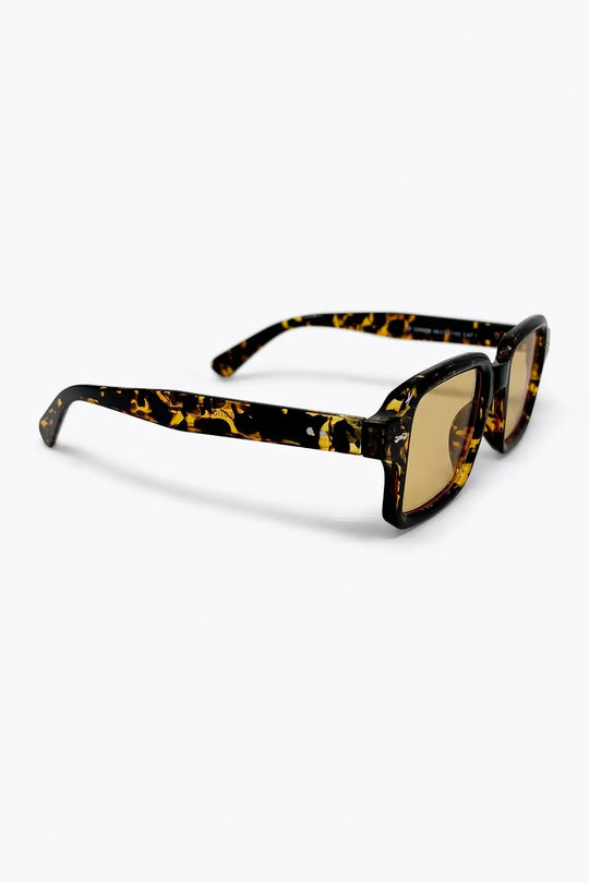 Multicolor Tortoiseshell Square Frame Yellow Lens Sunglasses - BROWN / ONE - Sunglasses
