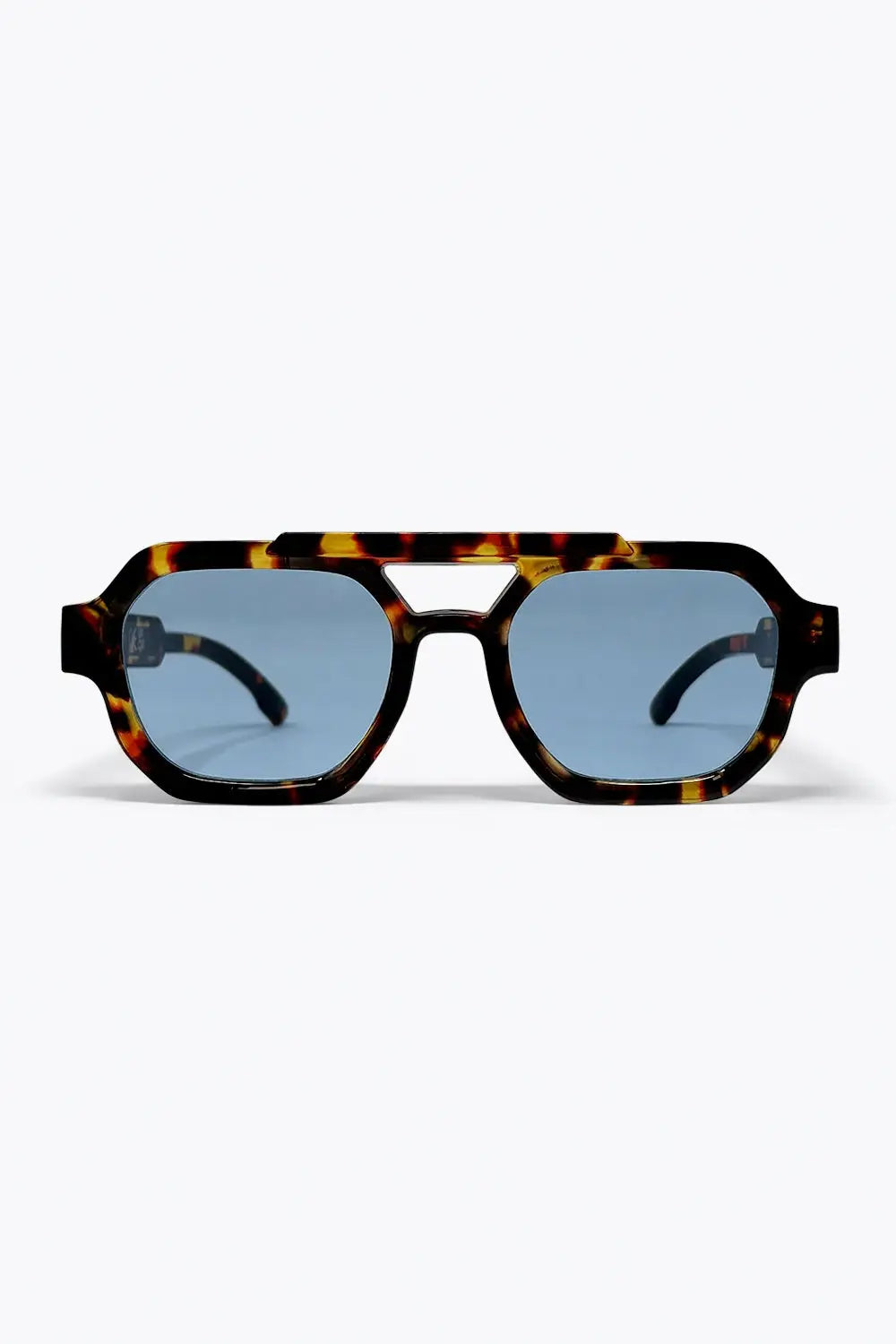 Multicolor Tortoiseshell Blue Lens Oversize Sunglasses - BROWN / ONE - Sunglasses