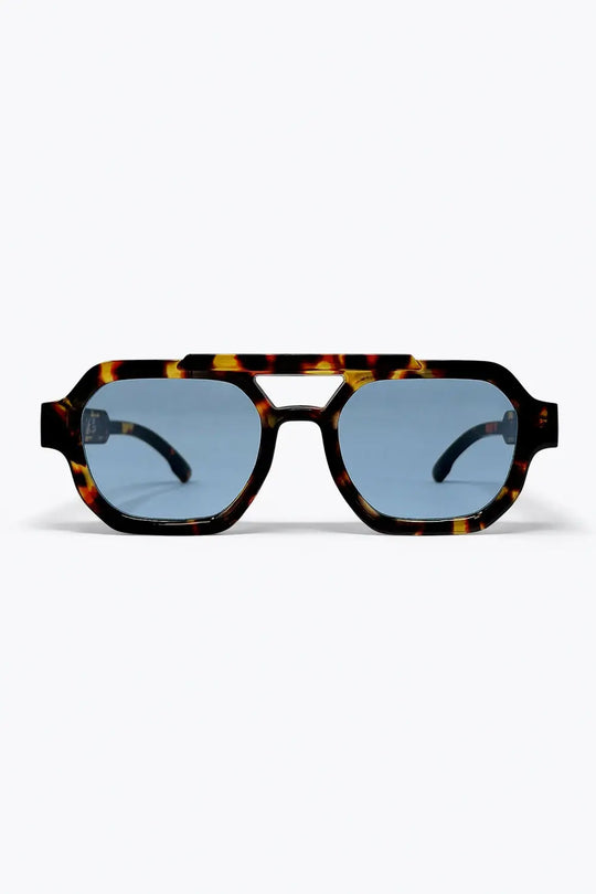 Multicolor Tortoiseshell Blue Lens Oversize Sunglasses - BROWN / ONE - Sunglasses