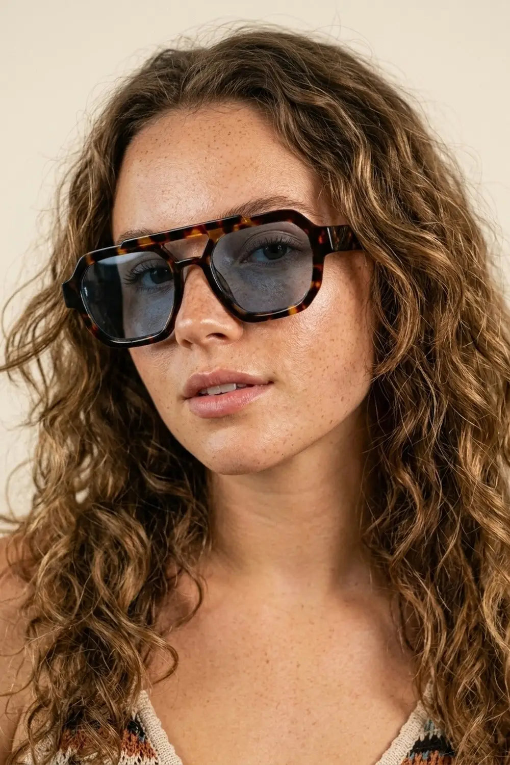 Multicolor Tortoiseshell Blue Lens Oversize Sunglasses - BROWN / ONE - Sunglasses