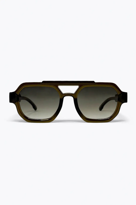 Olive Gradient Lens Chunky Geometric Frame Sunglasses - KHAKI / ONE - Sunglasses