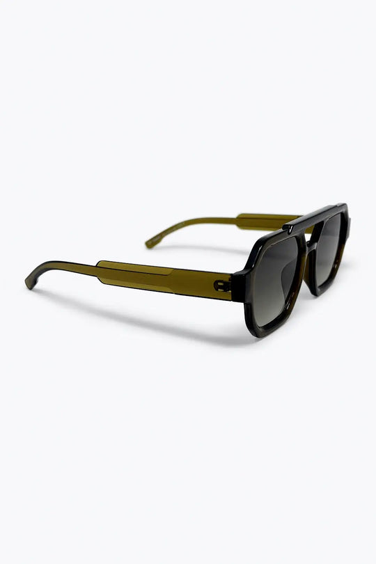 Olive Gradient Lens Chunky Geometric Frame Sunglasses - KHAKI / ONE - Sunglasses